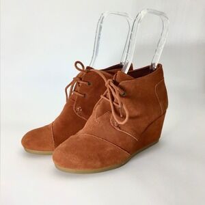 Toms Kala Rust Brown Lace Up Suede Wedge Heels Ankle‎ Boot Booties Women's 7.5